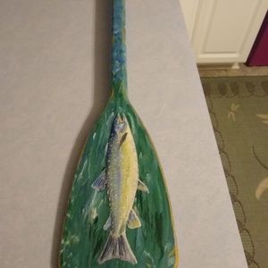 Hand painted fish on wooden oar